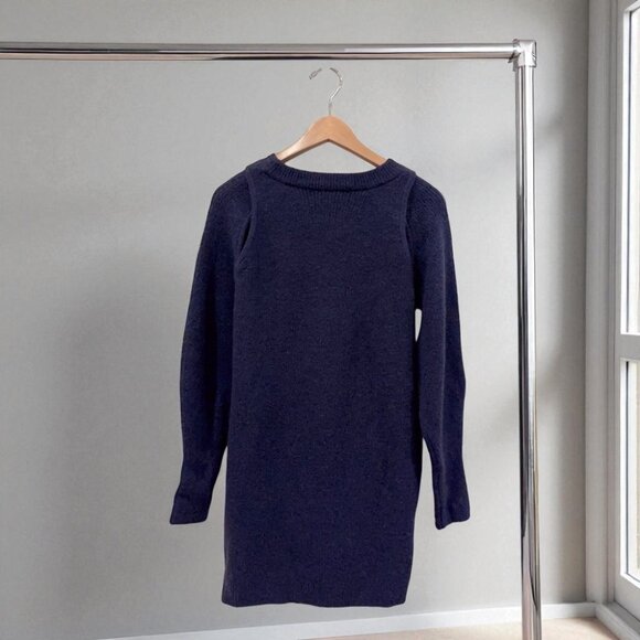 NWT Moon River Navy Chunky Pull Over Cut Out Knit Sweater Mini Dress - Picture 3 of 4